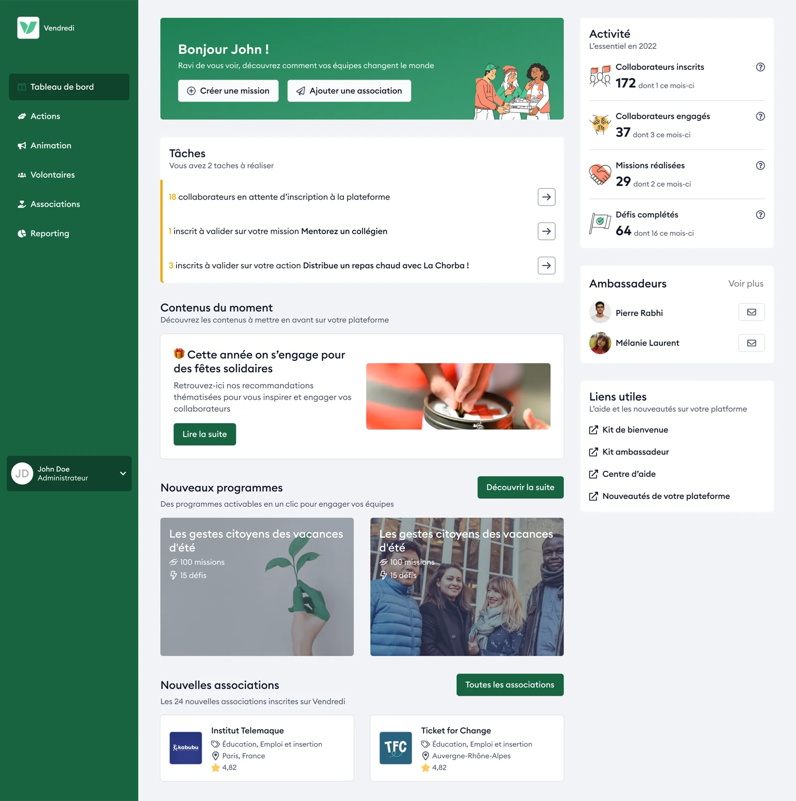 Tableau de bord administrateur