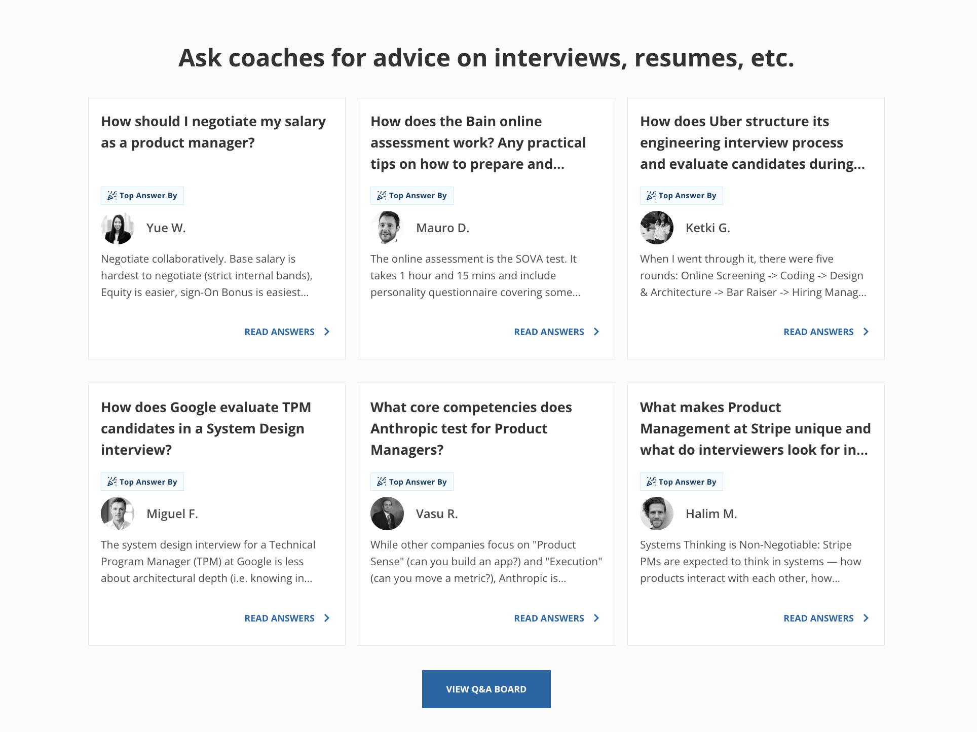 Section Q&A sur la homepage