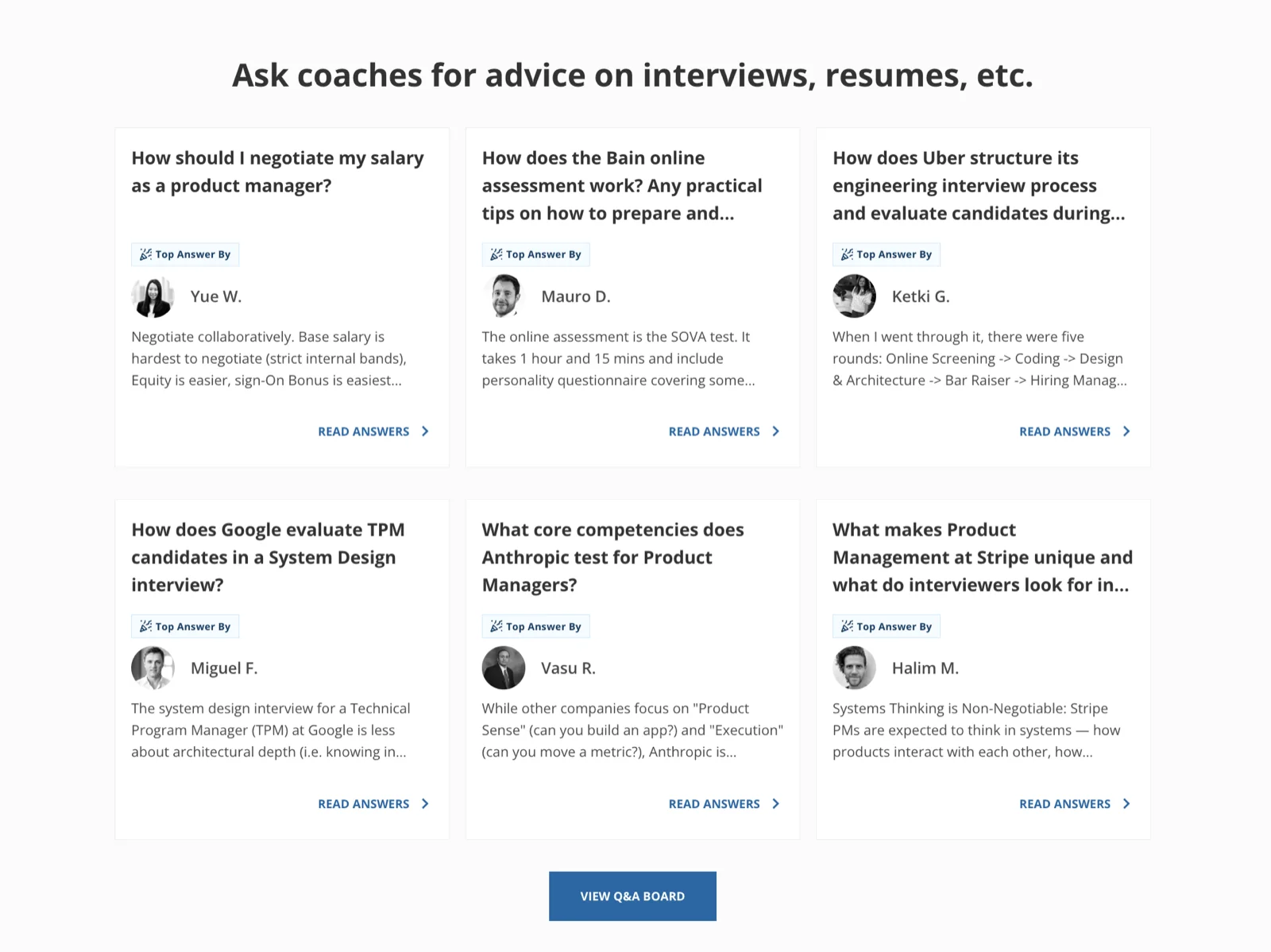 Section Q&A sur la homepage